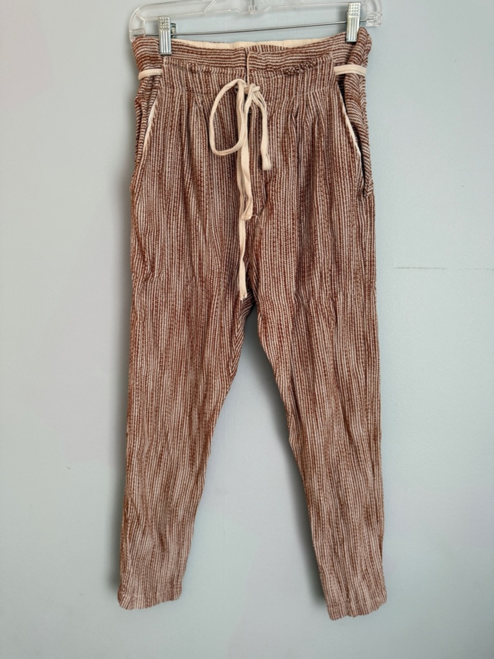 Free People Brown Corduroy Drawstring Joggers with Cream Trim